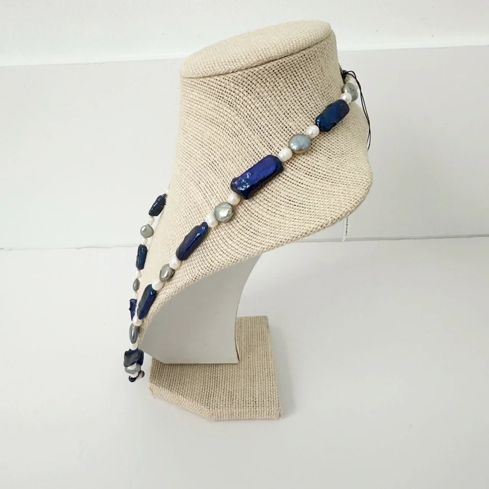 NWT Genuine Blue Pearls, Gray Pearls & White Pearls Necklace Beaded - Picture 6 of 6